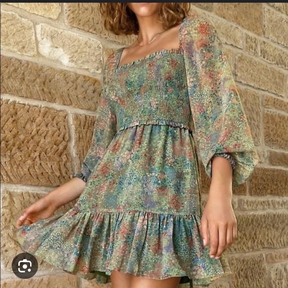 NWT Aritzia Wilfred Tempest Dress Plus Size Sage Multi Long Sleeve Shirred Top - Picture 16 of 16